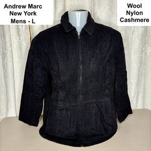Andrew Marc NY Black Wool Cashmere Mid-Length Zip Lined Winter Jacket Mens Large